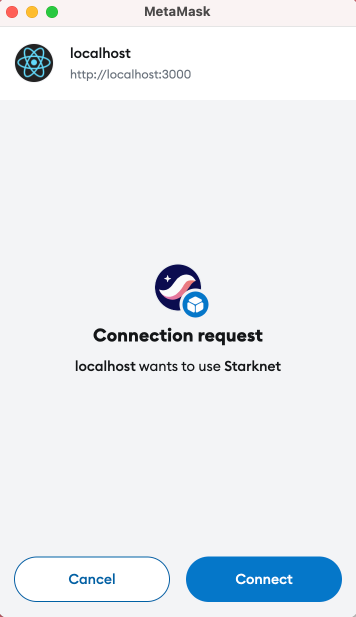 Starknet MetaMask connection request